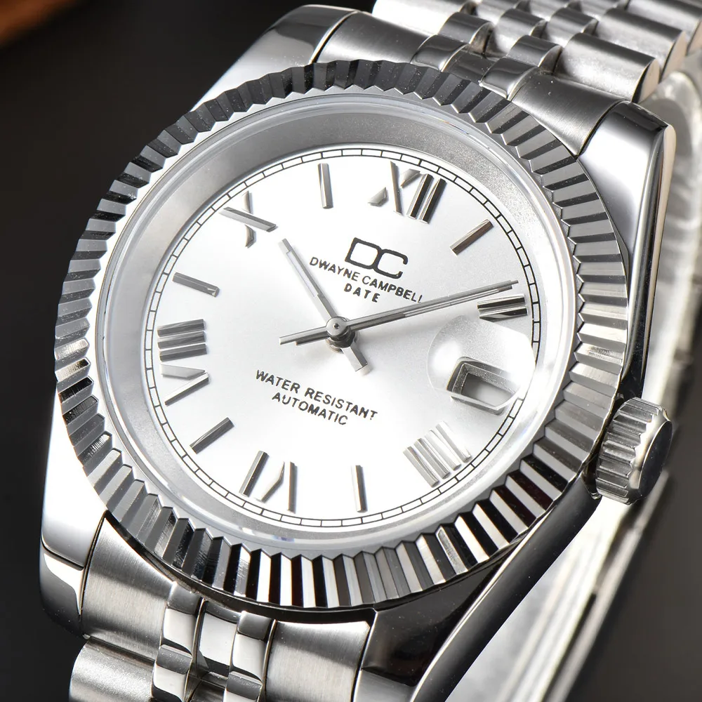 موضة 40.5 مللي متر قطر العرض الروماني مضيئة الياقوت الزجاج ساعة رجالي مقاوم للماء NH35 حركة ساعة رجالي