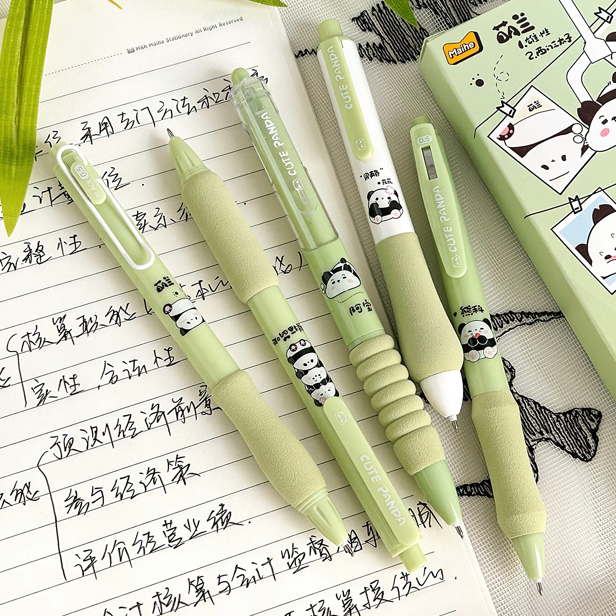 5pcs Cute Cartoon Gel Ink Pens Set Press Design Soft Grip 0.5mm Ballpoint Black Color for Writing Office School A7787