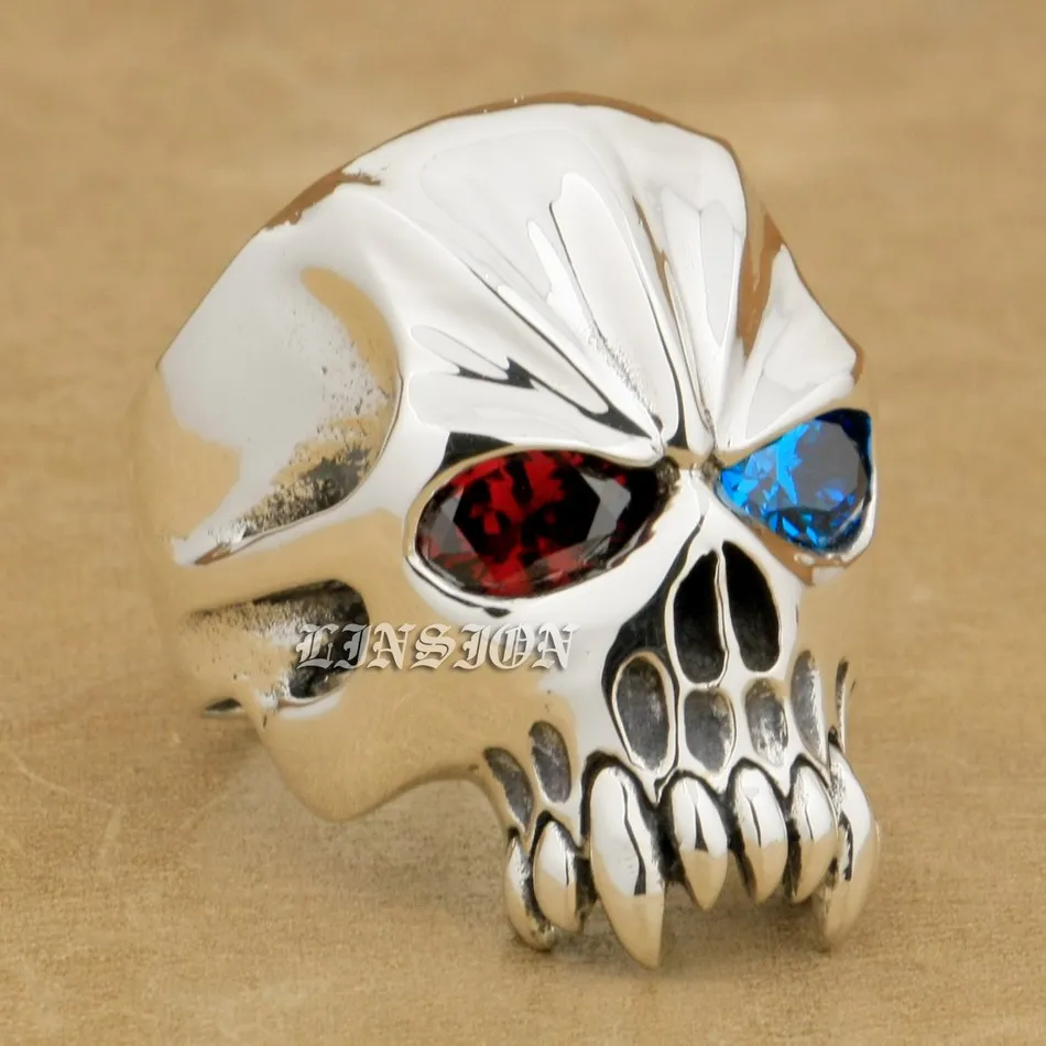 Huge 925 Sterling Silver CZ Eyes Skull Ring Biker Rocker Punk Jewelry 9MX04 US Size 7~15