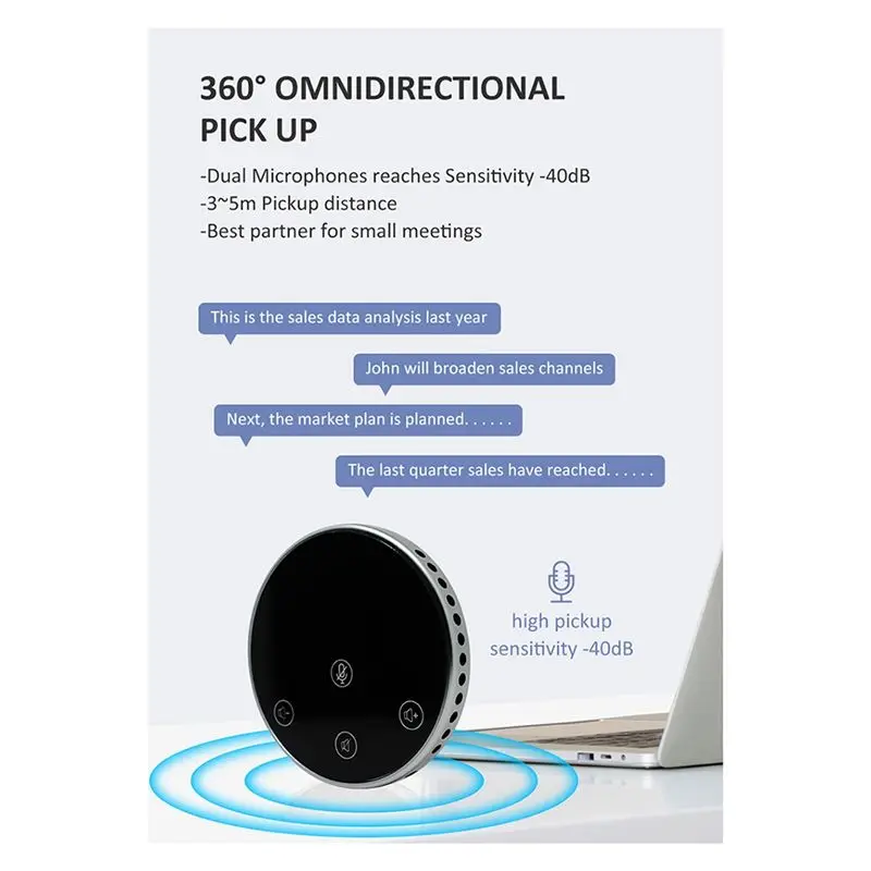 DTC5 Conference Speaker Microphone USB Mic Desktop Omnidirectional Voice Pickup Touch Keys with 3.5mm Audio Jack for Call PC