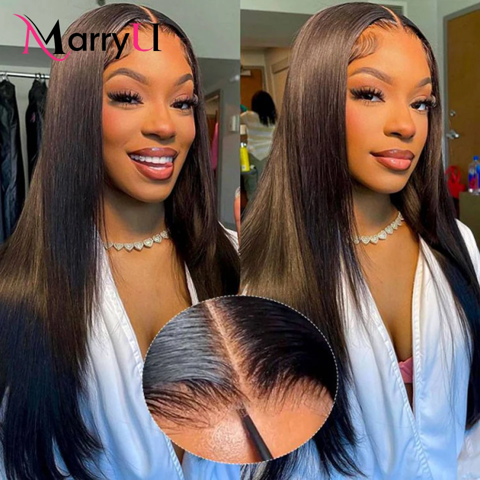 MARRYU 6X4 Wig tanpa lem rambut manusia siap untuk dipakai sebelum pemakaian Wig rambut manusia penutupan renda Wig tanpa lem lurus Brasil