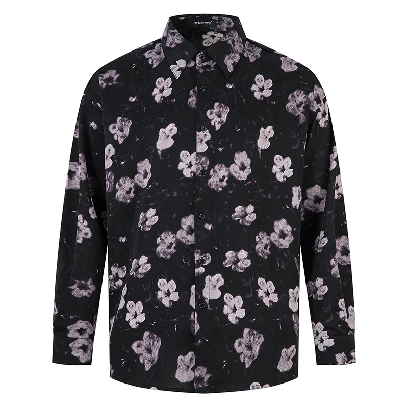

Men's Long Sleeve Floral Shirt Black Casual Button Up Vintage Style Loose Fit Streetwear Fashion Top Blouse Spring Fall Clothing