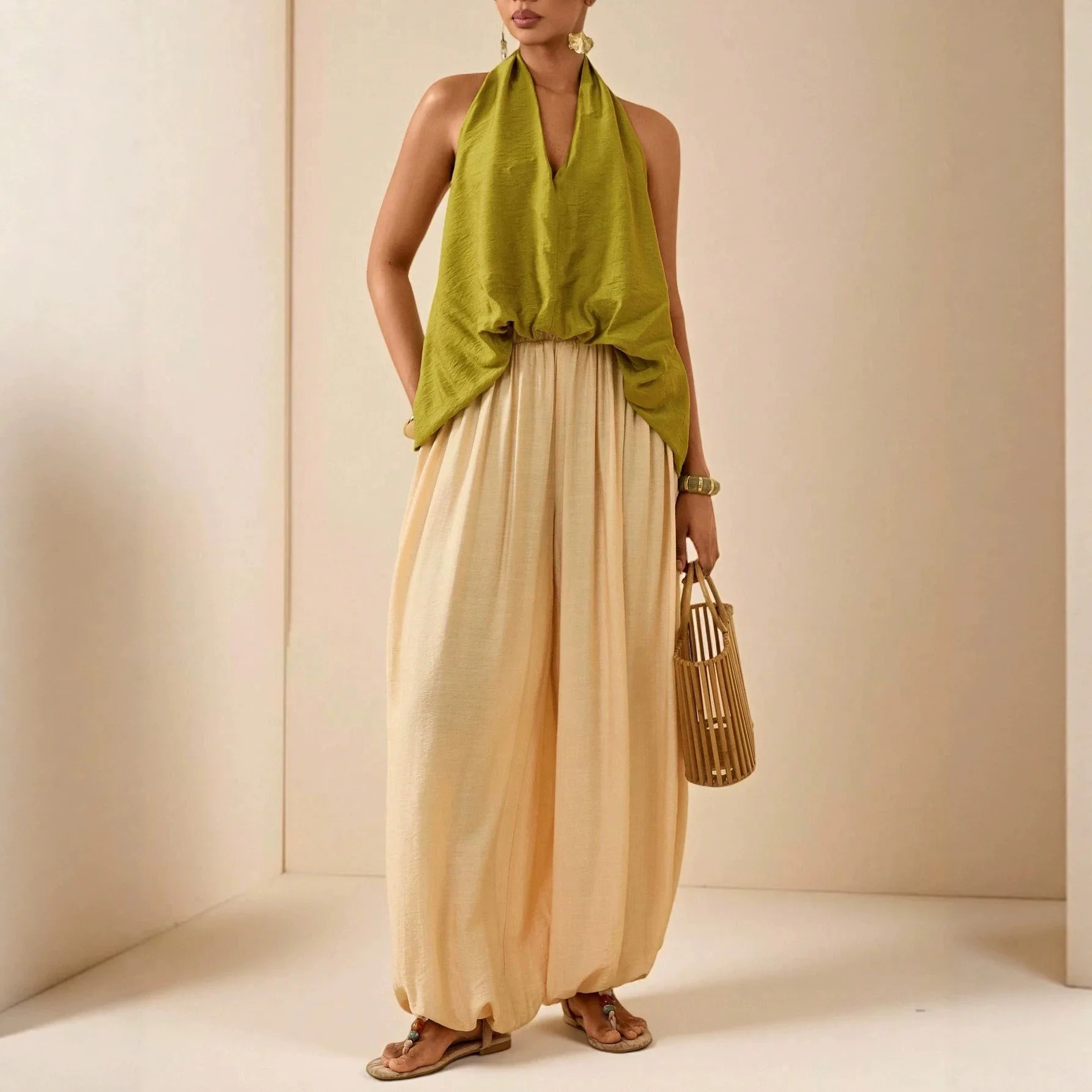 Two-piece Set 2026 Foreign Trade Cross-border Independent Station Europe And America Summer New Fashion Neck Sexy Vest And Bloom