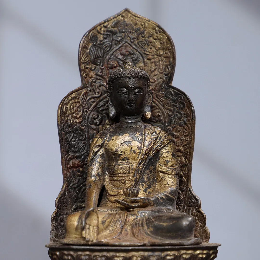 Tibetan brass denied gold cinnabar painted Shakyamuni Amitabha Buddha split statue ornaments, home Buddhist hall supplies