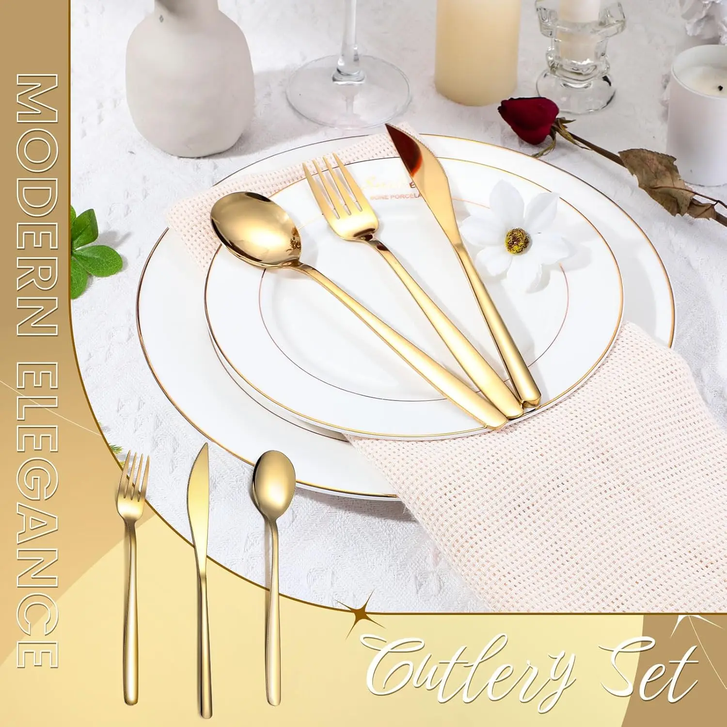 240 Pcs Gold Silverware Set Service for 80 Stainless Steel Flatware Set Gold Flatware Gold Cutlery Forks Knives and Spoons