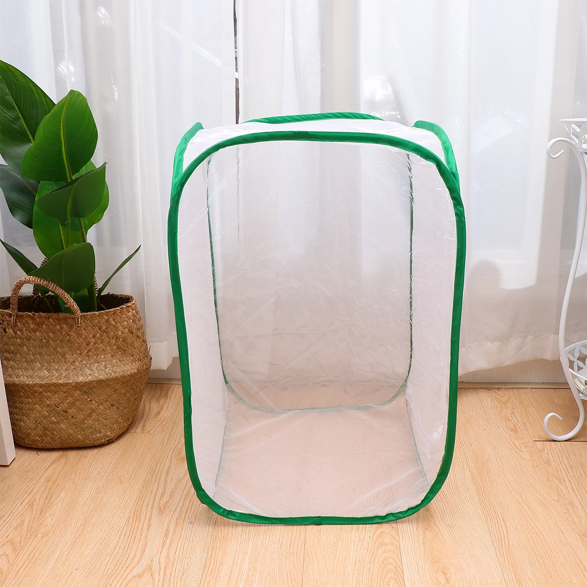 Gaiola de rede à prova de insetos branca 40x40x60cm dobrável casa infantil exploração ao ar livre gaiola com zíper com alça alças casa infantil
