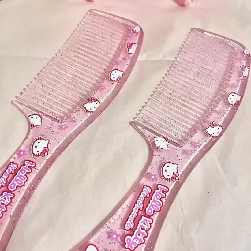 Hello Kitty Comb Dense Tooth Comb Sanrio Heart Transparent Portable Makeup Cute Comb Comb Hair Cartoon Girl Smooth Hair Comb