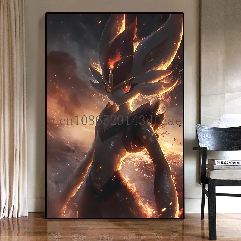 Classic Pokemon HD Canvas Painting Anime Figures Scorbunny Poster Print Watercolor Wall Art Picture Modern Home Decor Kids Gifts
