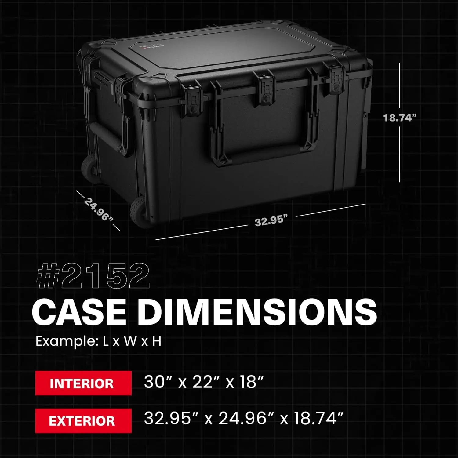 حافظة صلبة كبيرة متدحرجة مقاس 33 بوصة موديل 2152، صندوق تخزين قابل للقفل، حافظة بلاستيكية مقاومة للماء IP67، أمتعة واقية، كاميرا