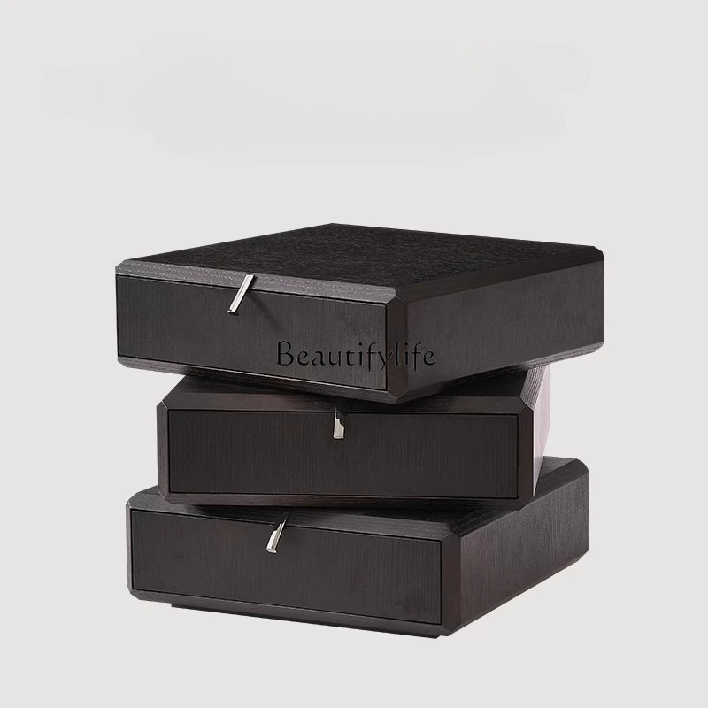 

Italian minimalist bedside table, high-end sense, personalized and creative solid wood bedside rack, rotatable side cabinet