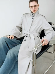 FSLE 【Premium Series】Retro Stir Stand Up Collar Trench Coat for Women Spring 2025 New Collection Trench 25FS11322