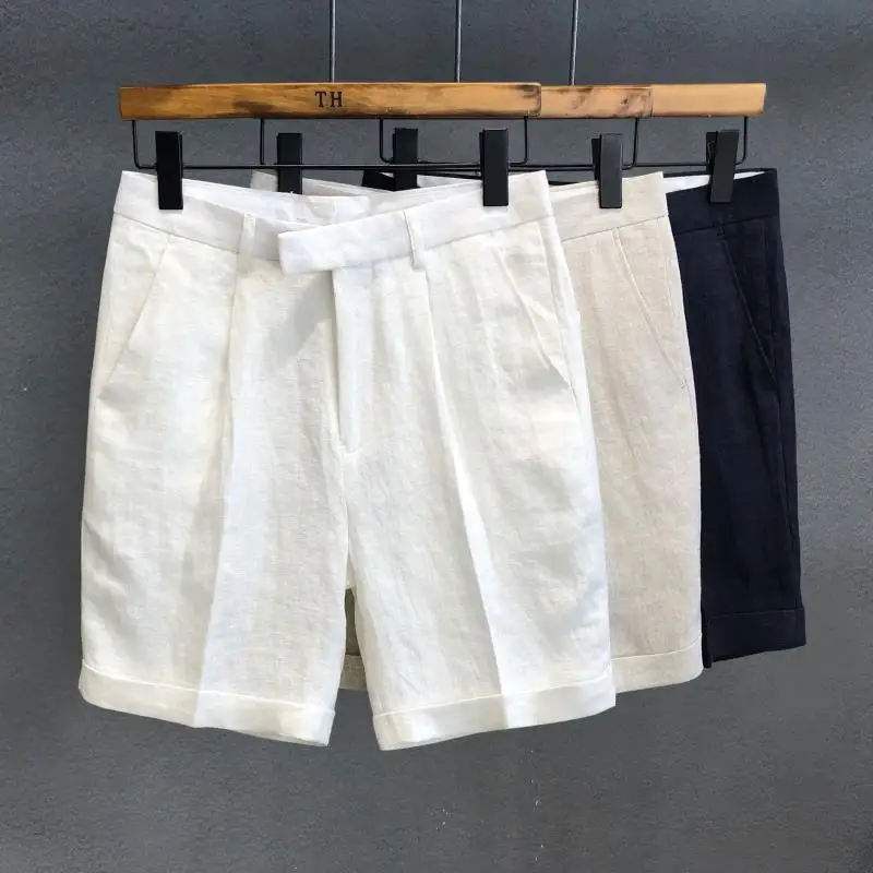 

Summer Thin 2026 Linen Half Pants Men's Youth Casual Pants Trendy Breathable Shorts Man Clothes Men's White Small Trousers