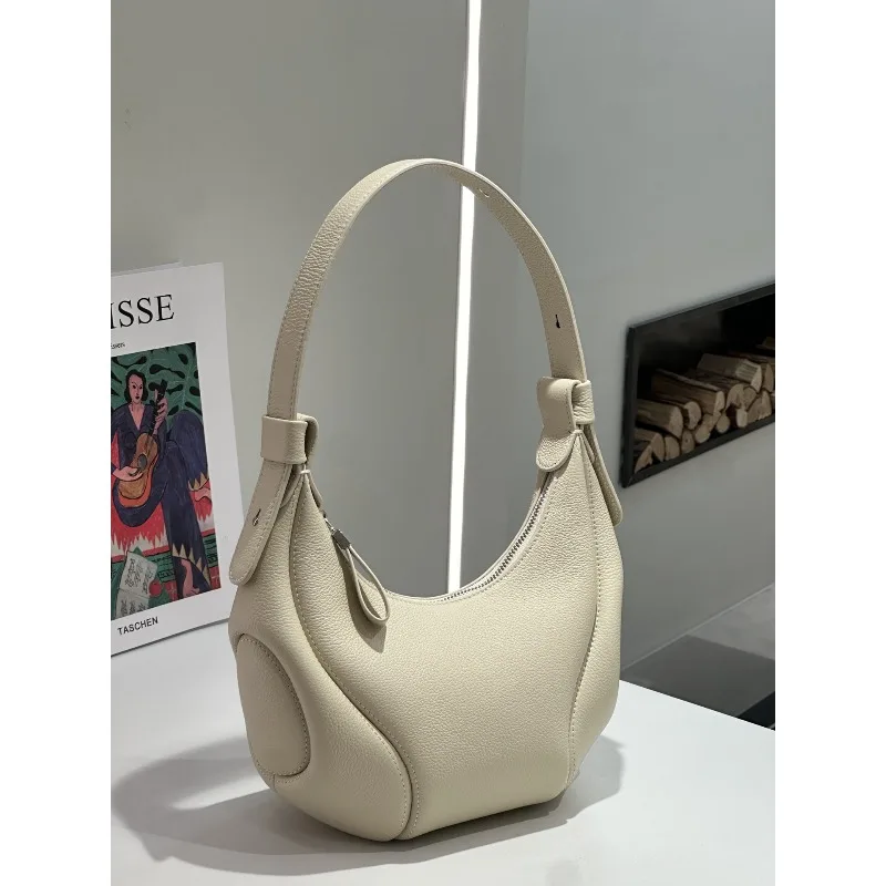 

Genuine leather fashion shoulder armpit bag spring and summer new first layer cowhide commuter retro croissant bag messenger bag