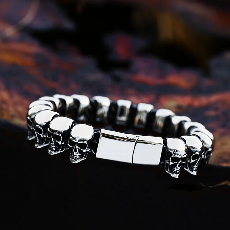 steel soldier stainless steel punk skull leather rope bracelet Multiple handchain bangle  exquisite jewelry party favors