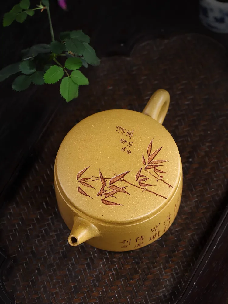 Small Capacity Yi Purple Clay Pot Pure Handmade Large Mouth Lid Soaking Tea Gold Yellow Section Mud Kung Fu Set Flat