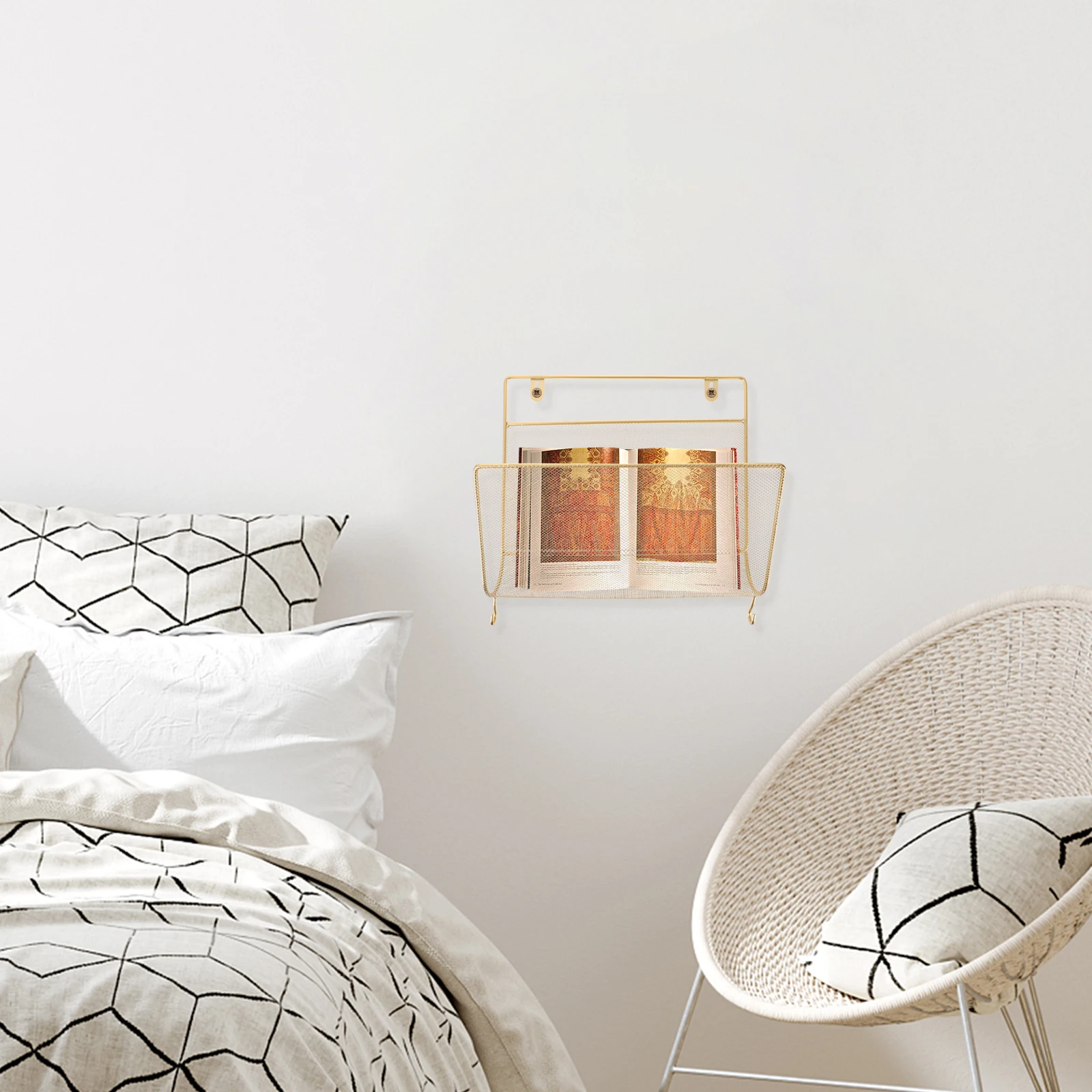 

Mounted Wall Hanging Bookshelf Magazine Rack Household Golden Wrought Iron Office