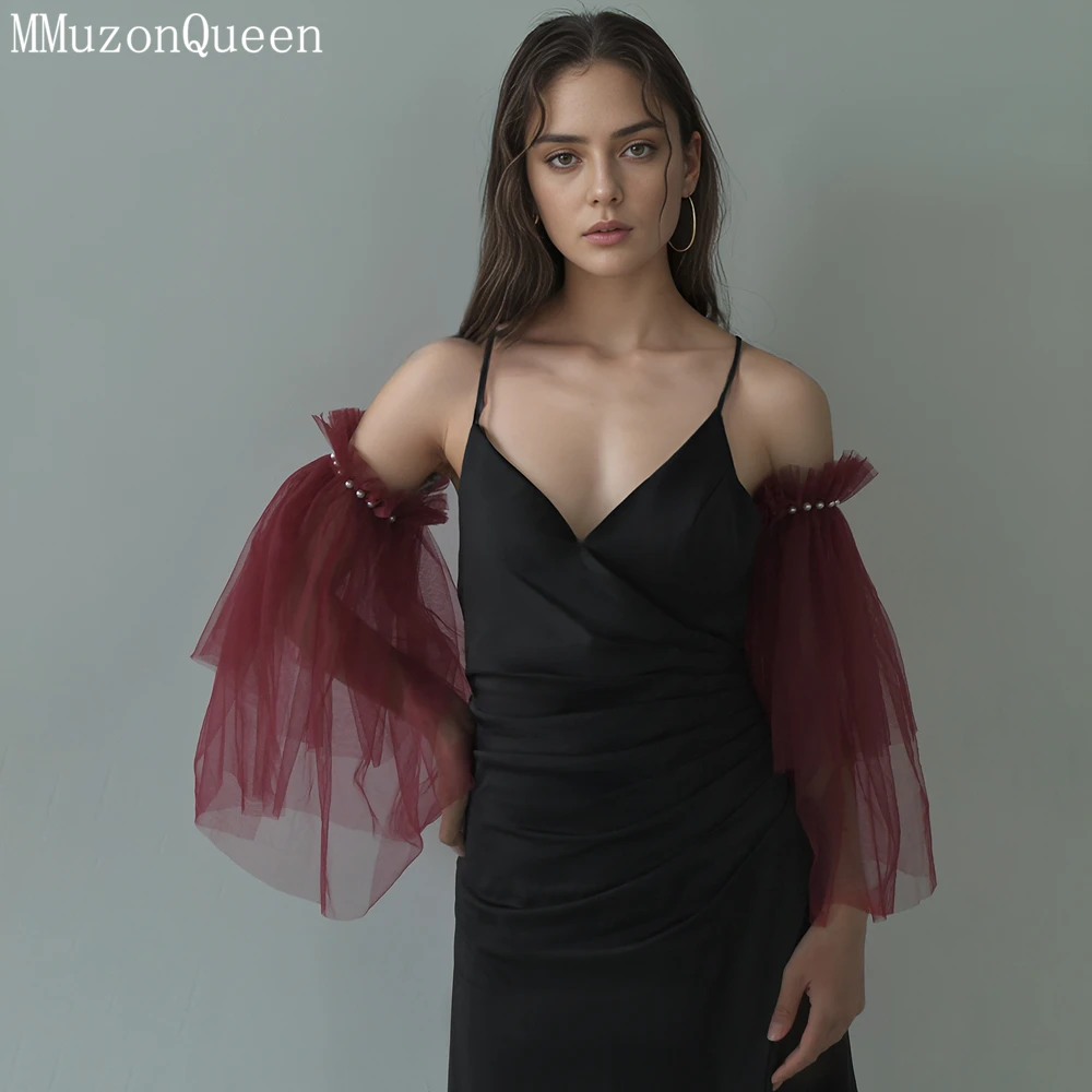 TOPQUEEN Elegant Burgundy Women's Party/prom Dress with Double-layered Sleeves and Detachable Pearl-embellished Sleeves MM20A