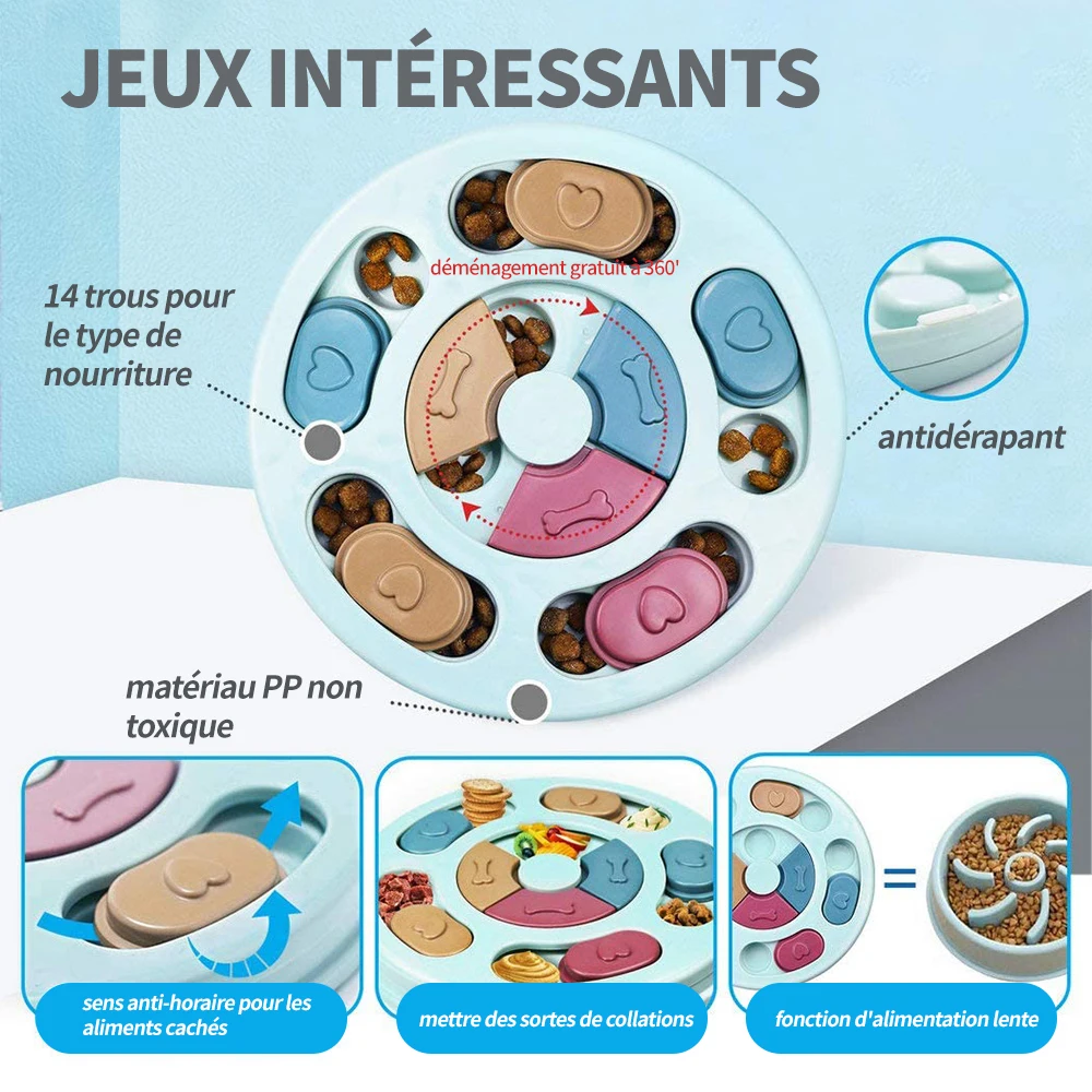 Puzzle interactif pour chien, jouet à alimentation lente, augmente la nourriture, pour l'entraînement au qi