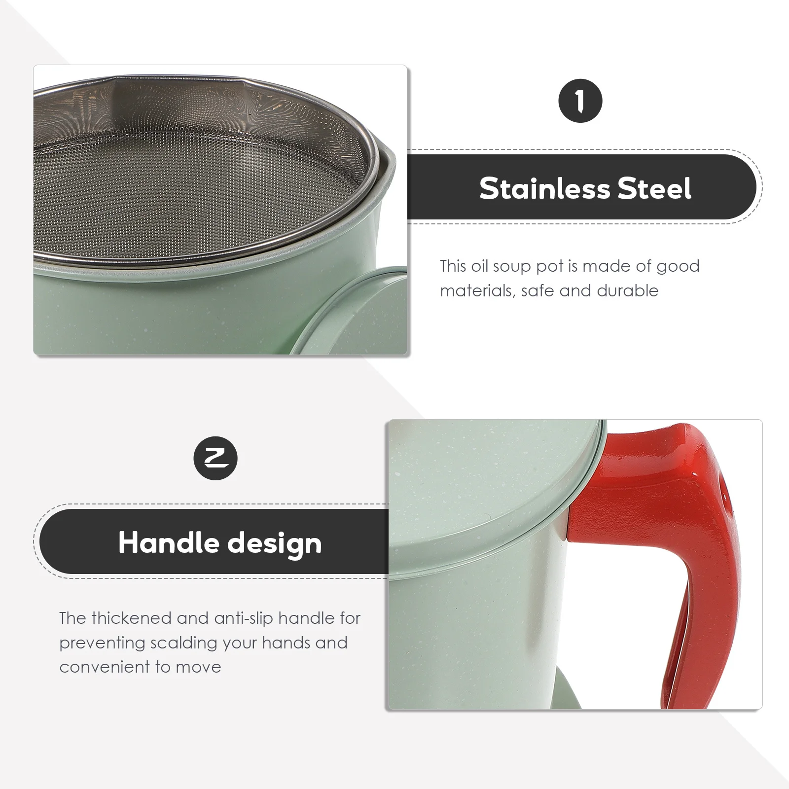 

Fine Mesh Strainer Grease Container Stainless Steel Oil Filter Pot Kitchen Oil Storage Grease Canister Non-Slip Handle Pour