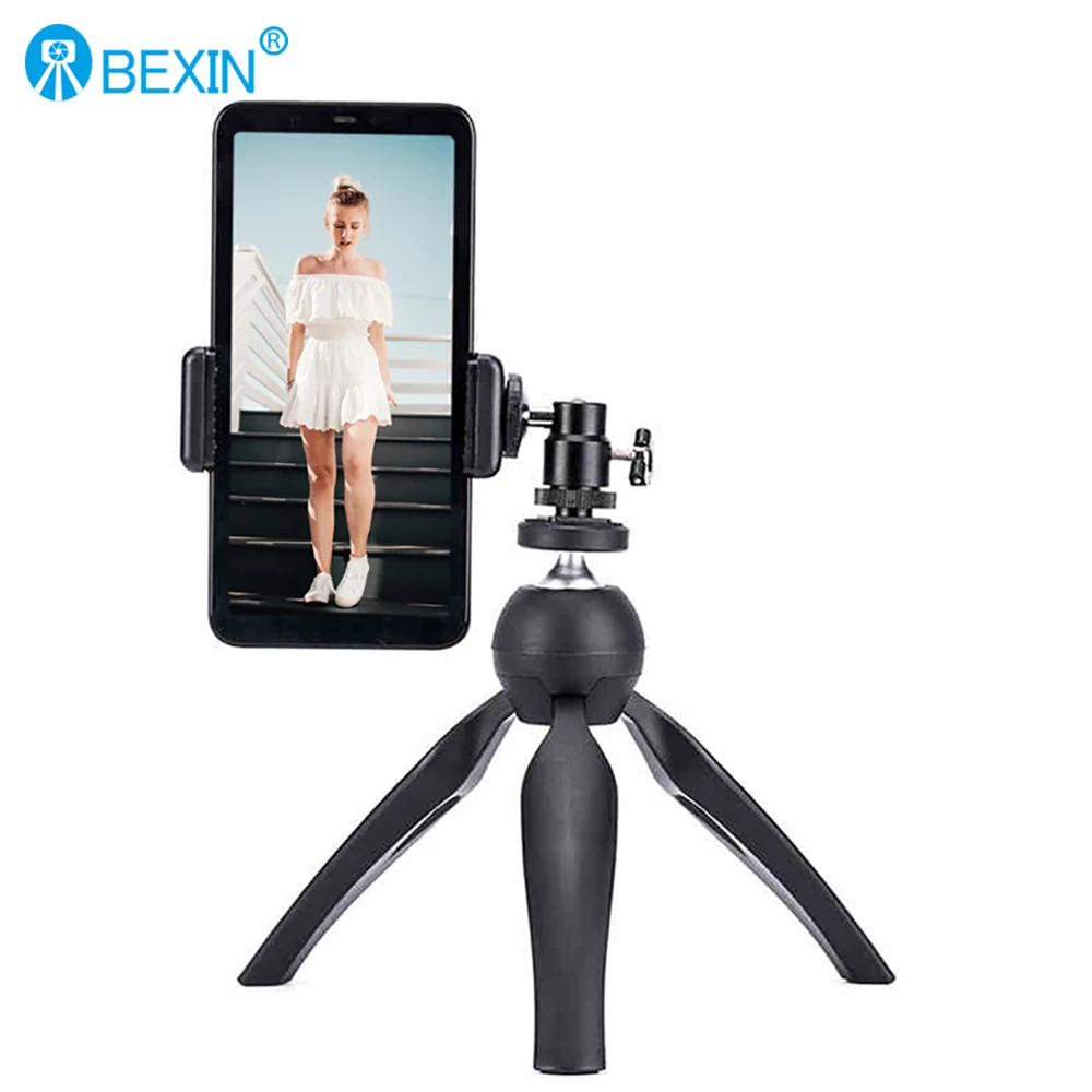 BEXIN MS05 Black Mini Tripod with Ball Head Phone Mount Holder for Microphone Phone Selfie Tripod Live Fill LED Light Bracket