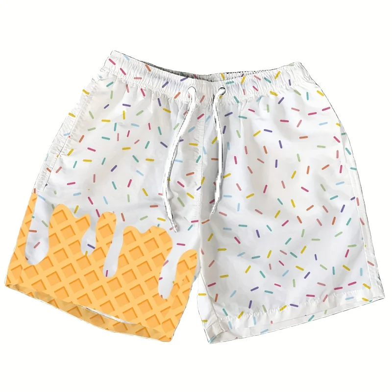 2026 Multi Color Ice Cream Graphic Beach Shorts For Men 3d Printed Cartoon Hawaiian Swimming Trunks Summer Loose Board Shorts