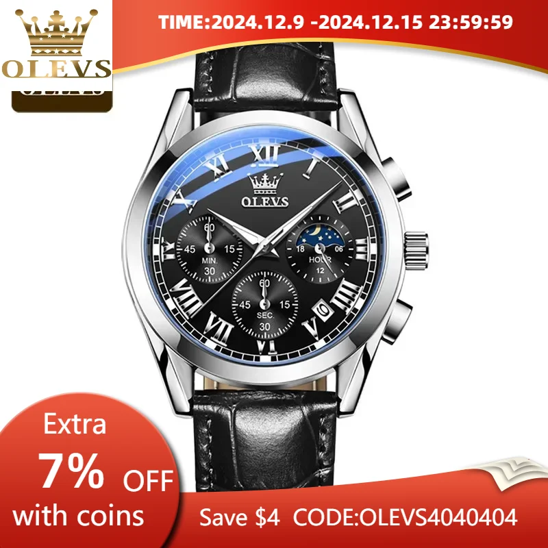 OLEVS Quartz Watch for Men Top Brand Luxury Watches Moon Phase waterproof Mens watches Fashion Chronograph Wrist Watches For Men