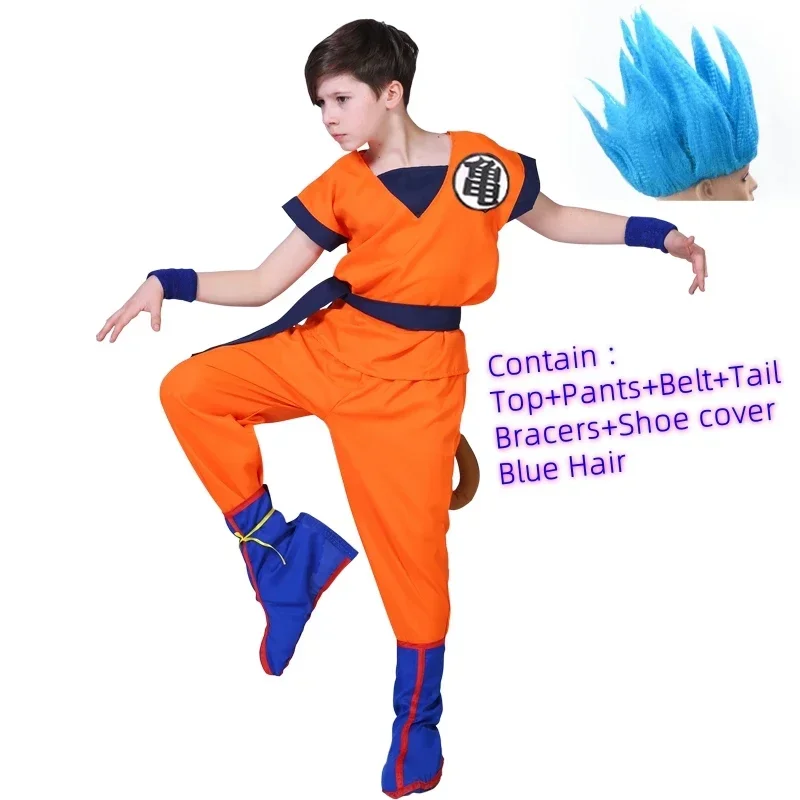 Halloween Per Adulti Bambini Son Goku Costumi Cosplay Abiti Krillin Abiti Anime Party Costumi per bambini Coda Polso Parrucca Super Saiyan