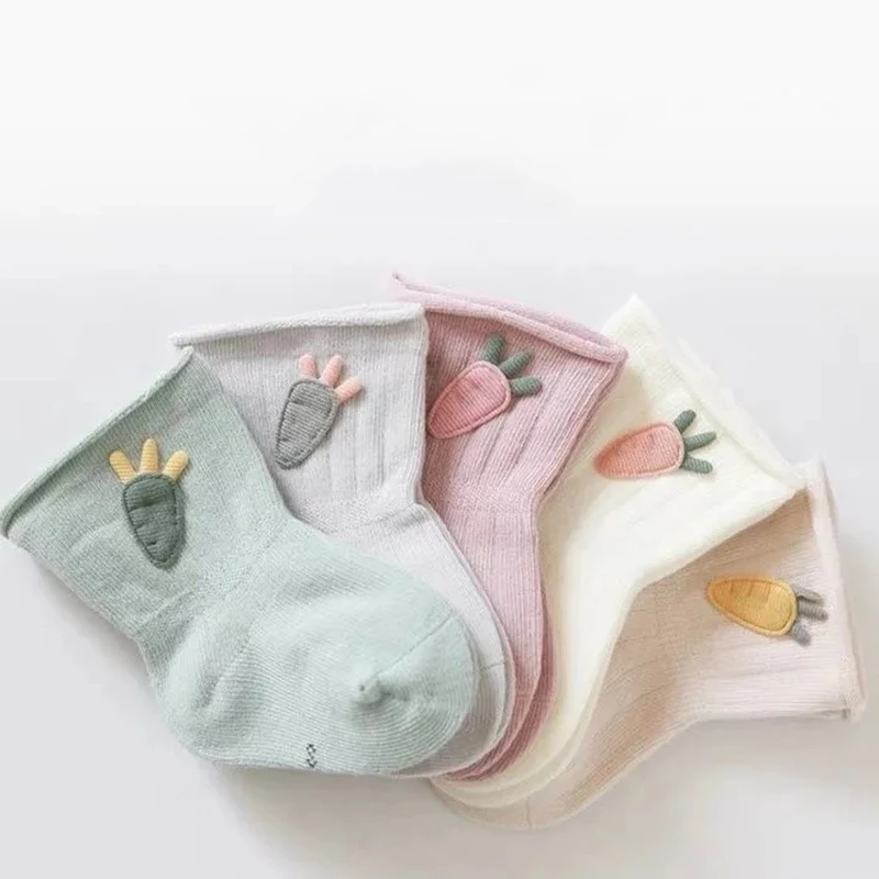 Spring Autumn Baby Socks Sweet Cute Style Cotton Soft Breathable Child Socks 0-5 Years Old Girls Boneless Mid Tube Socks 4 Pairs