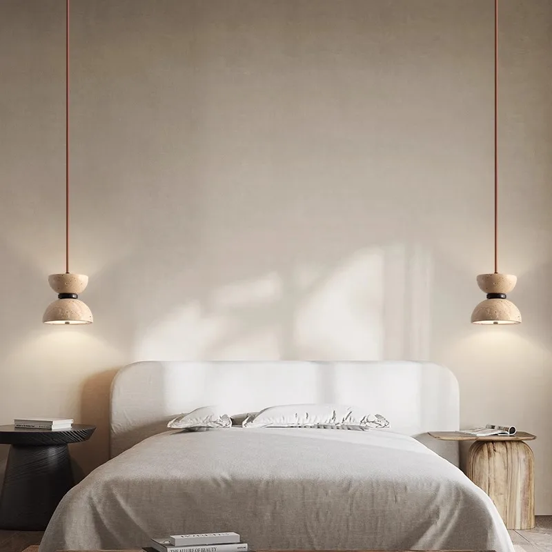 Lustre en pierre de chevet de chambre à coucher, suspension LED, éclairage haut et bas, style japonais, maison, salle à manger, nouveau style, 110V, 220V