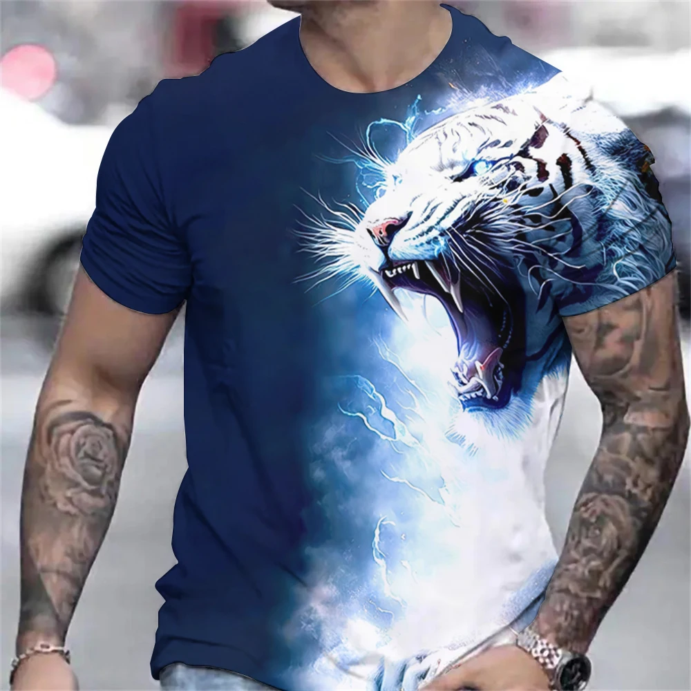 3d Tiger Print Men's T-Shirt Retro Oversized Short Sleeve Tees For Men Sport T Shirts Summer Fashion Men Clothing Quick Dry Tops