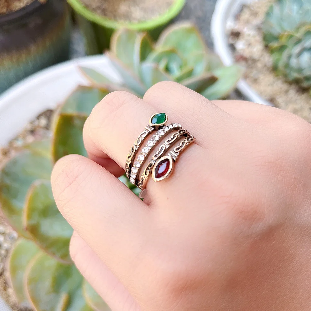 Sunspicems Retro Vintage Bohemia Ring For Women Antique Gold Color Resin Hollow Carve Snake Ring Indian Turkish Banquet Jewelry