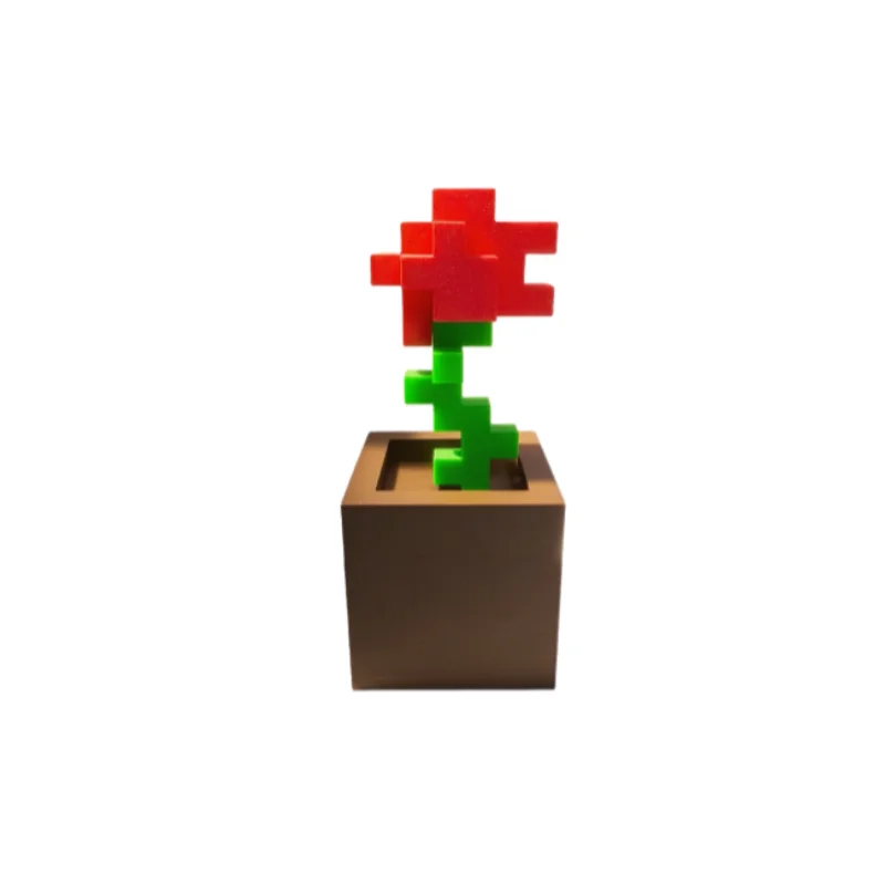 1 Stück Pixel-Rosenblumen-Ornament, 3D-gedruckte einzigartige Blumendekoration, Kunststoff-Blumenobjekt, geeignet für Nachttisch, Schreibtisch, Bürodekoration, Möbeldekoration
