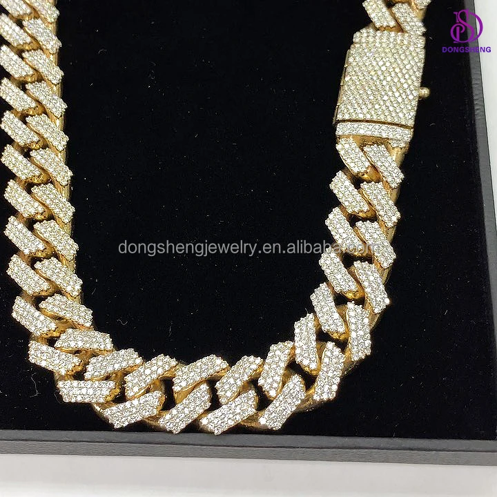 Pass Diamond Tester 925 Silver Hip Hop Fine Jewelry Necklaces 18mm 3Rows Iced Out Vvs Moissanite Diamond Cuban Link Chain