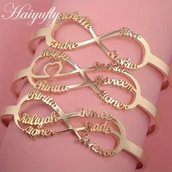 Haiyufly 3mm Wide Custom Name Stainless Steel Bracelet Infinity Letter Cuff Bangle for Women Men Jewelry Kids Personalized Gift