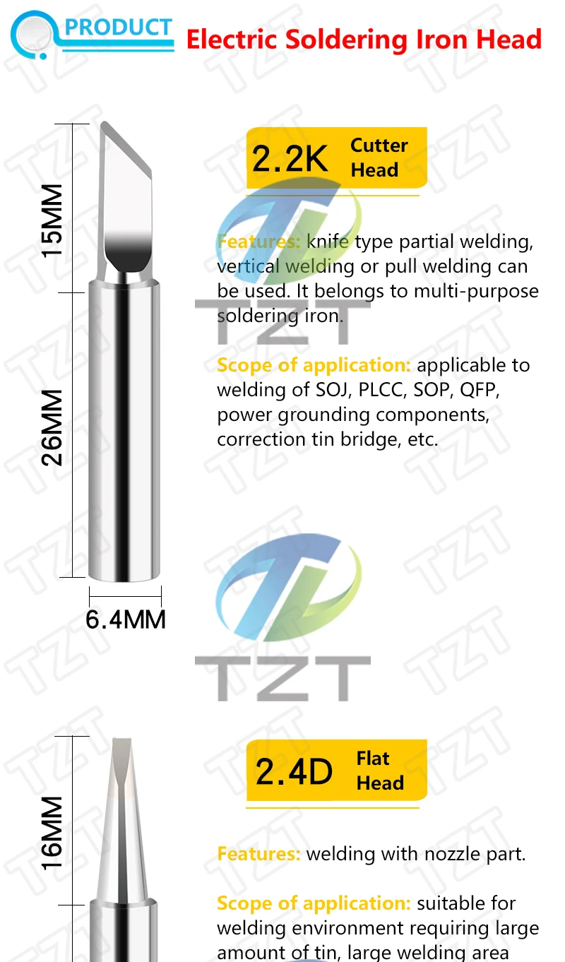 TZT 1 Beutel = 5 Stück I+B+K+2.4D+3C Lötkolben 900M Lötkolbenspitzen-Set mit Heizfunktion, Elektrische Lötkolbenspitze aus blankem Kupfer – Detail 1