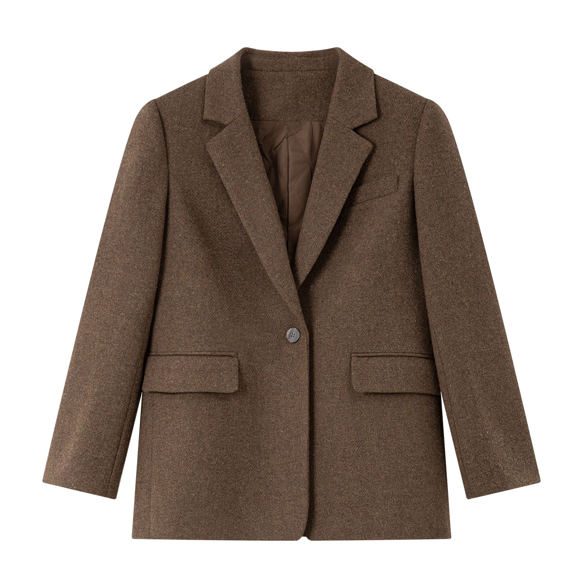 VIMLY سترة قهوة نسائية أنيقة شتاء 2025 معطف نسائي مبطن سميك من مزيج الصوف بأكمام طويلة سترة نسائية M9270