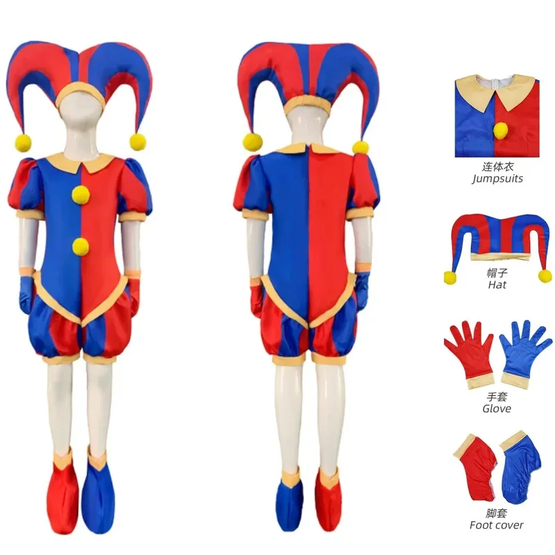 Halloween Costume The Amazing Digital Circus Pomni Cosplay Costume Uniform Jumpsuit Hat Bodysuit For Adult Kids Costume Cartoon