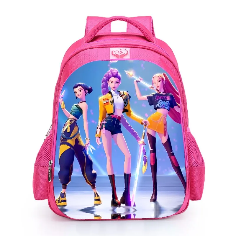 かわいいデーモンハントレスプリントバックパック-女の子用-軽量-背骨保護-スクールバッグ-幼稚園-1-4年生-ギフト