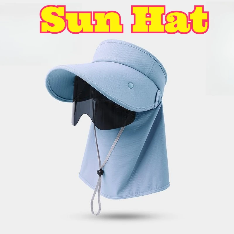 Women Sun Hat UV Protection Neck Cover Face Shield Eye Lens Open Top Visor Summer Sun Shade Outdoor Cycling Picking Breathable
