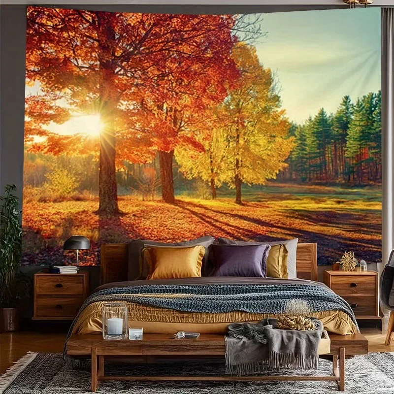 Large Photo Mural Tapestry Forest Sunrise Autumn Landscape Bedroom Wall Hanging Decoration tapestry for dorm room