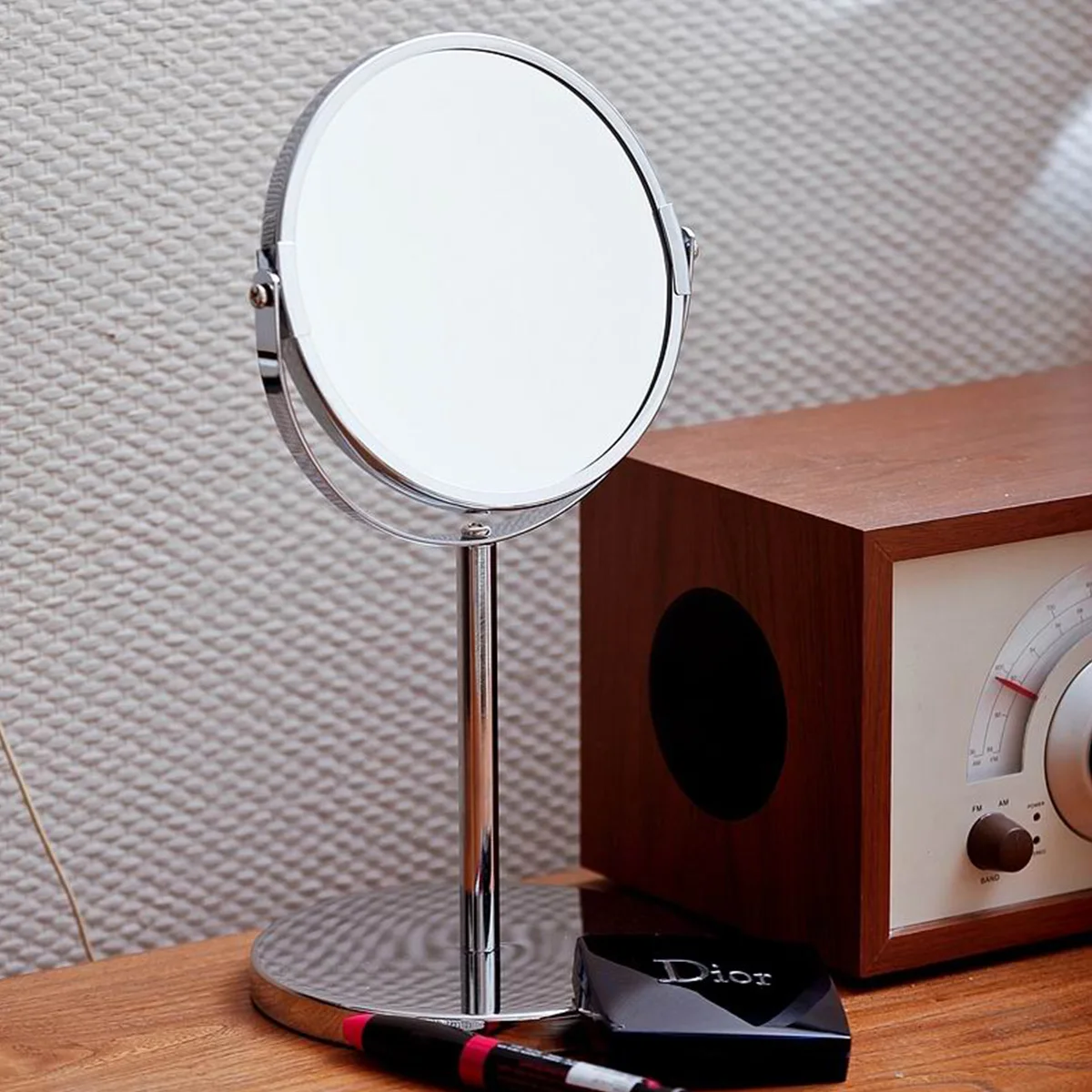Magnifying Makeup Mirror Round Stand for Tabletop, Bedroom Vanity Desk 1X and 2X Magnification, 360 Swivel Round Mirror