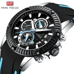 MINI FOCUS Quartz Watches for Men Silicone Strap Army Sports Chronograph Wrist Watch for Man Clock Relogios Masculino 0244G