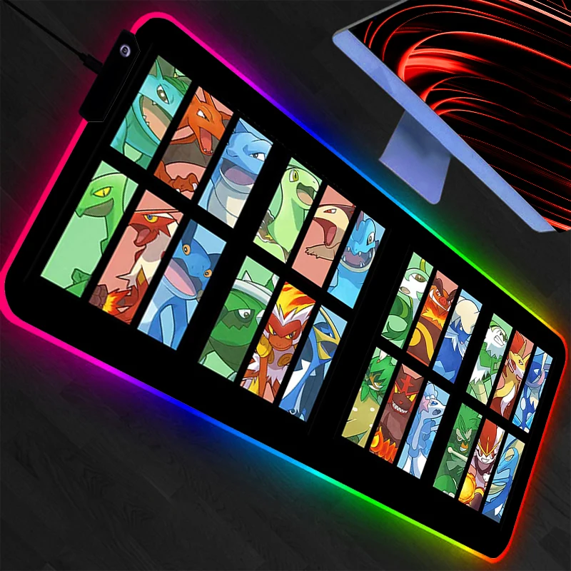 LED Pokemon Pikachu Mouse Pad Backlight Gaming Accessories PC Computer Keyboard Gamer RGB Desk Mat Alfombrilla Xxl Mousepad