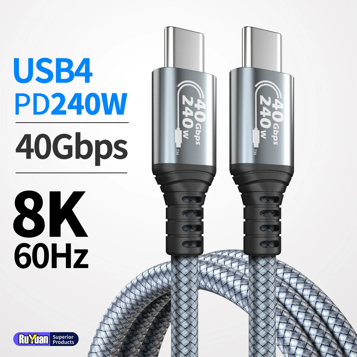 كابل USB4 240 وات USB C إلى C، 40 جيجابت في الثانية Thunderbolt 4 & 8K@60 هرتز لأجهزة MacBook Pro، iPad Pro، iPhone 15/16/17، SSD، Dell/HP للكمبيوتر المحمول