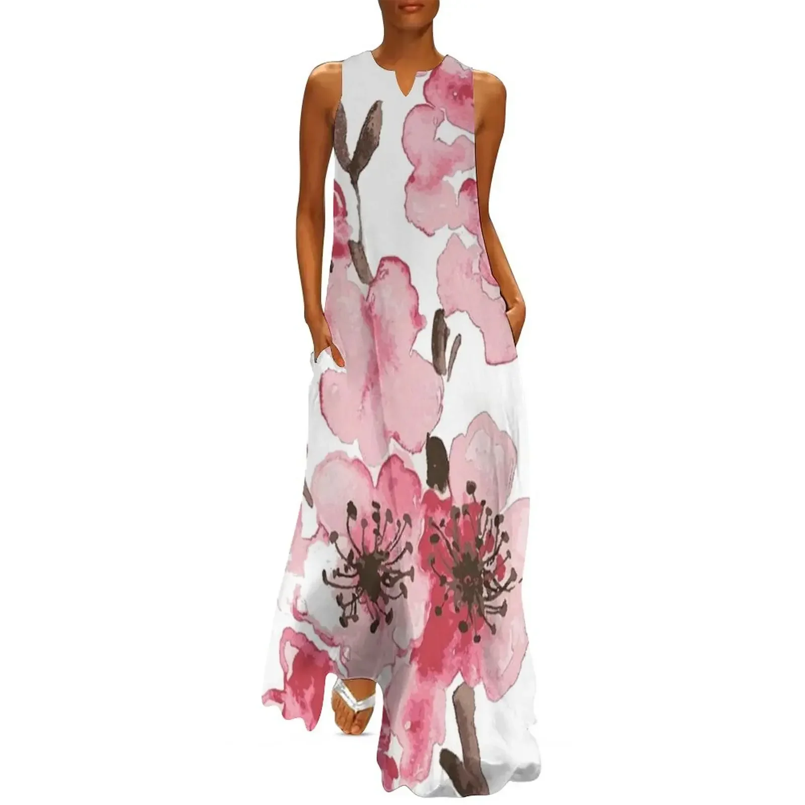 

Cherry Blossom painting design Long Dress Aesthetic clothing women formal occasion dresses summer dress Dress
