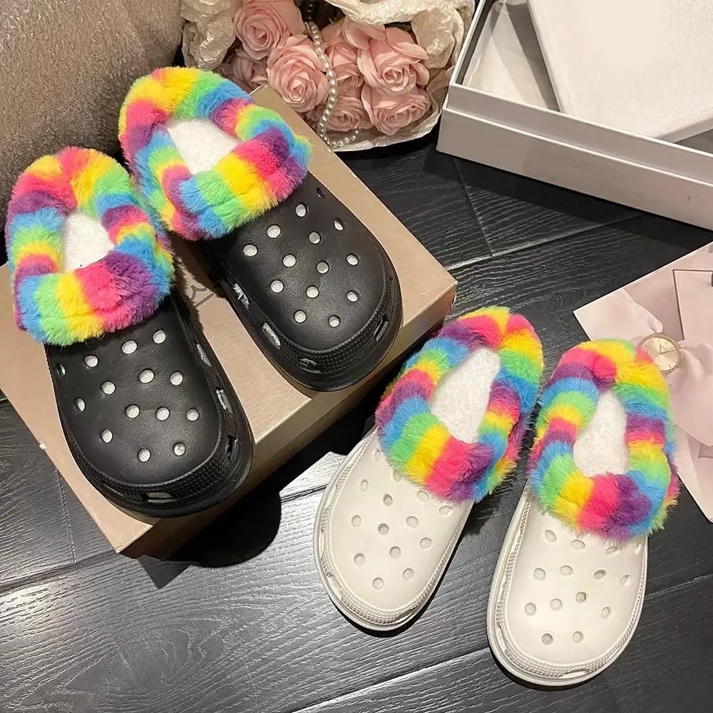 

Winter Plush Liner Shoes Insoles Fur Lined Platform Clogs Slip On Platform Sandals with Charms Slide Garden Shoes Shoes Covers