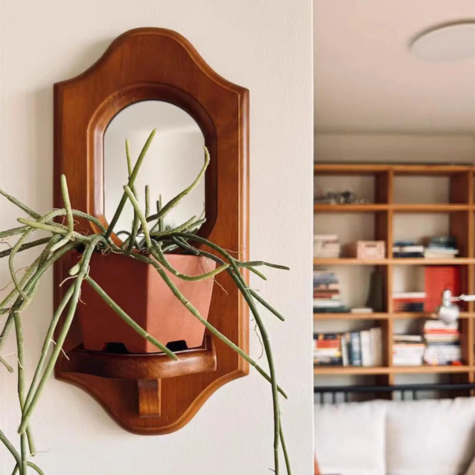Ancient Wall Decoration Mirror Wall Hanging Versatile Cosmetic Mirror Wood Incense Scented Candlestick Shelf for Dressing Room