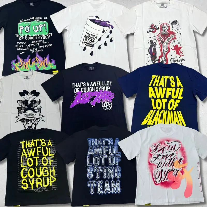 

That's A Awful Lot of Cough Syrup Short Sleeve Summer Cotton Beverage Cup Pattern Graffiti Letter Logo Tshirt Men Women Top Tees