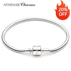 ATHENAIE 925 Sterling Silver Snake Chain Charm Bracelet Fit for European Charm Beads