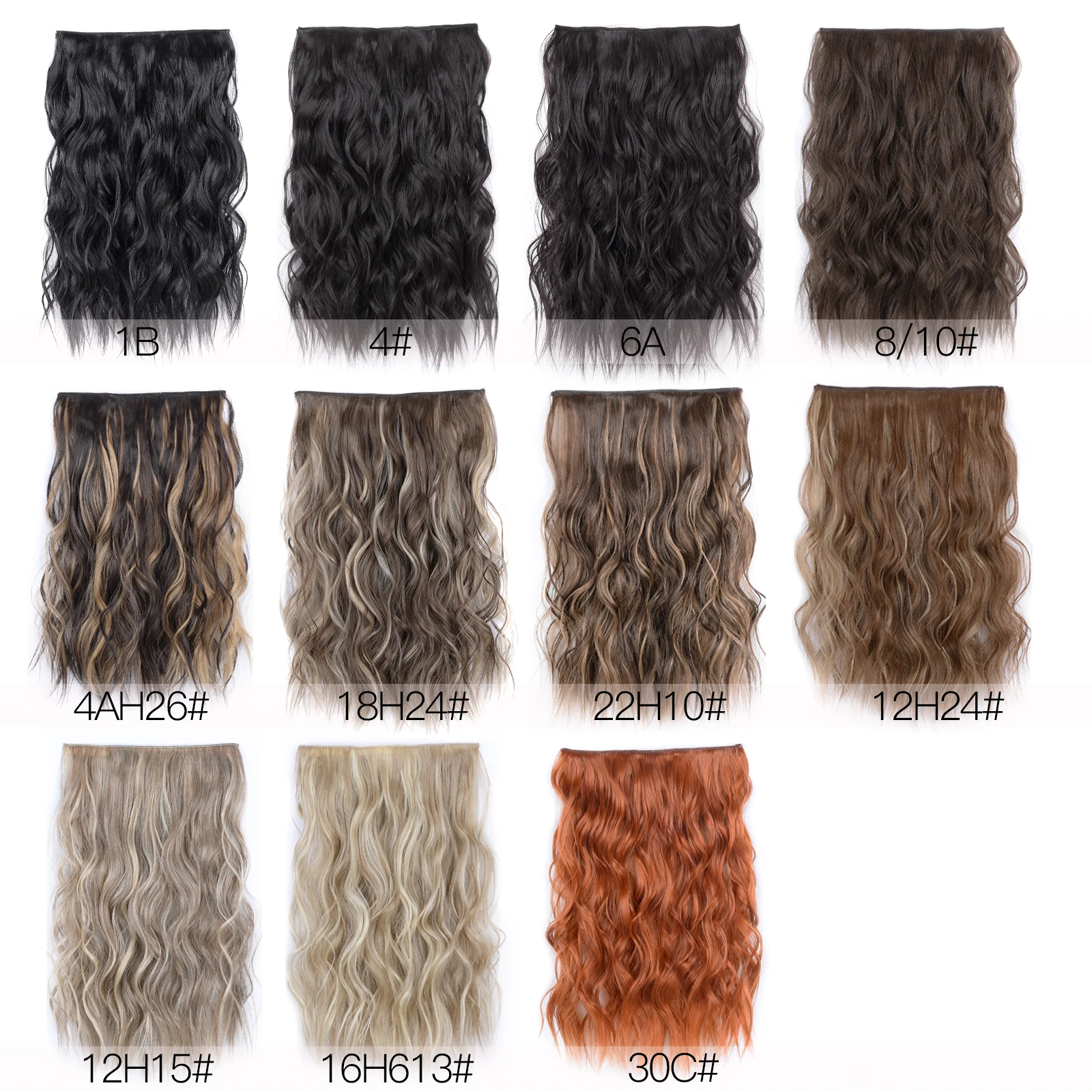 Synthetic 4 Clips In Natural Hair Extension Mixed Color Black Blonde One Piece Long Wave Invisible Wire False Fake Hair Piece